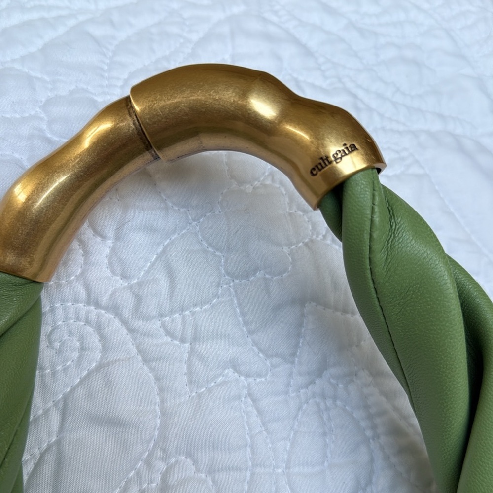 Cult Gaia Meerah Bag Calla Lily Green Gold Leather Mini Shoulder Handbag Top - Picture 5 of 14